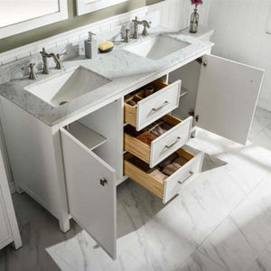 60" White Finish Double Sink Vanity Cabinet With Carrara White Top - WLF2160D-W