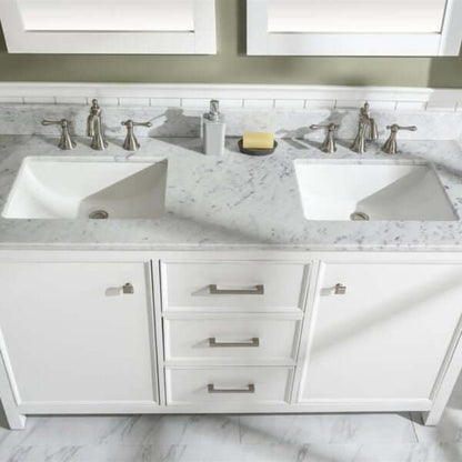 60" White Finish Double Sink Vanity Cabinet With Carrara White Top - WLF2160D-W