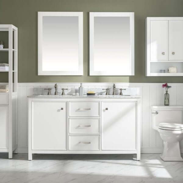 60" White Finish Double Sink Vanity Cabinet With Carrara White Top - WLF2160D-W