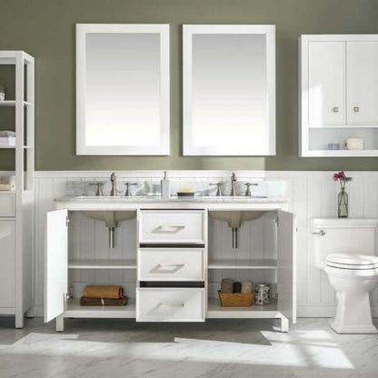 60" White Finish Double Sink Vanity Cabinet With Carrara White Top - WLF2160D-W