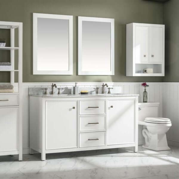 60" White Finish Double Sink Vanity Cabinet With Carrara White Top - WLF2160D-W