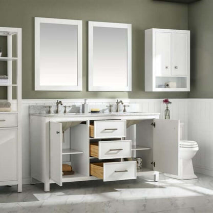 60" White Finish Double Sink Vanity Cabinet With Carrara White Top - WLF2160D-W