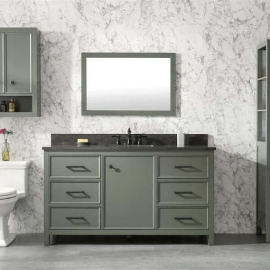 60" Pewter Green Finish Single Sink Vanity Cabinet With Blue Lime Stone Top - WLF2160S-PG