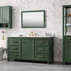 60" Vogue Green Finish Single Sink Vanity Cabinet With Carrara White Top - WLF2160S-VG