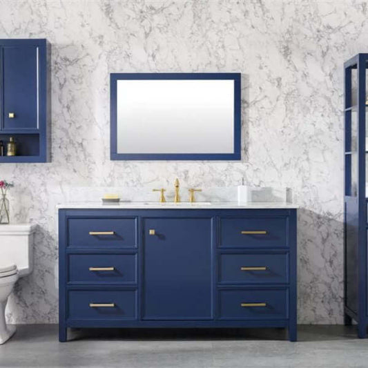 60" Blue Finish Single Sink Vanity Cabinet With Carrara White Top - WLF2160S-B