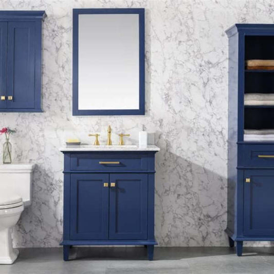 30" Blue Finish Sink Vanity Cabinet With Carrara White Top - WLF2230-B