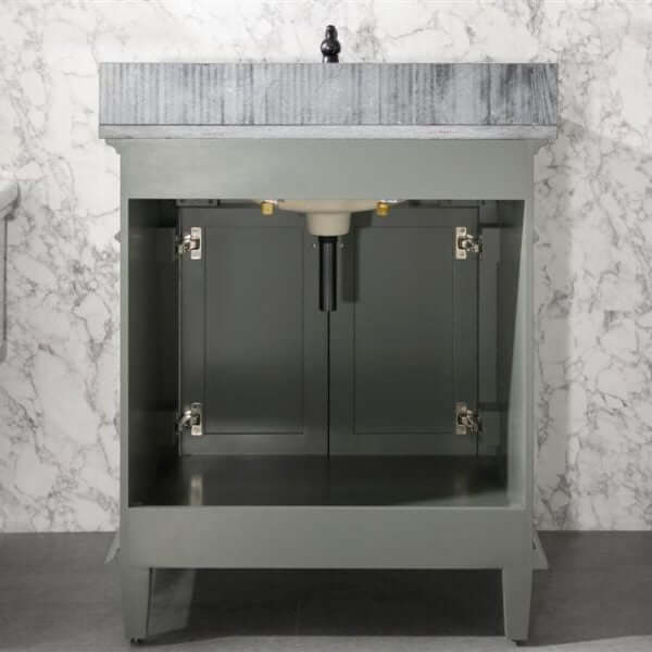 30" Pewter Green Finish Sink Vanity Cabinet With Blue Lime Stone Top - WLF2230-PG