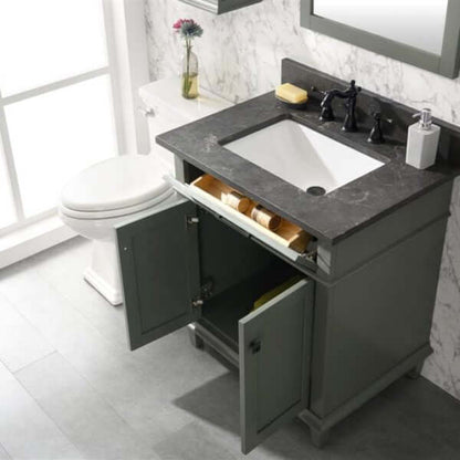 30" Pewter Green Finish Sink Vanity Cabinet With Blue Lime Stone Top - WLF2230-PG