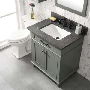 30" Pewter Green Finish Sink Vanity Cabinet With Blue Lime Stone Top - WLF2230-PG