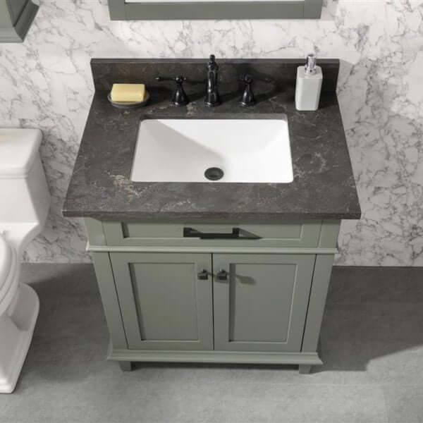 30" Pewter Green Finish Sink Vanity Cabinet With Blue Lime Stone Top - WLF2230-PG