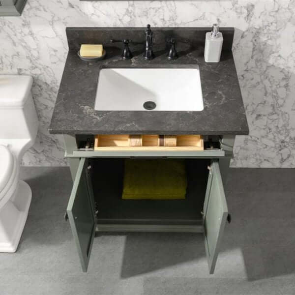 30" Pewter Green Finish Sink Vanity Cabinet With Blue Lime Stone Top - WLF2230-PG