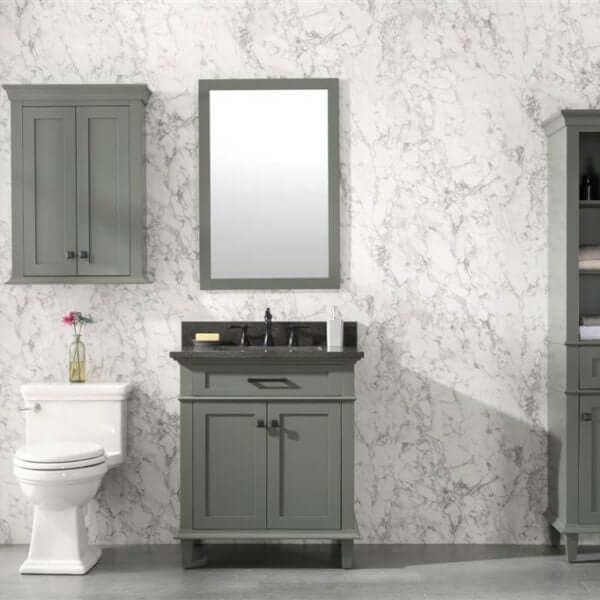 30" Pewter Green Finish Sink Vanity Cabinet With Blue Lime Stone Top - WLF2230-PG