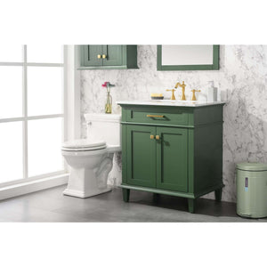 30" Vogue Green Finish Sink Vanity Cabinet With Carrara White Top - WLF2230-VG
