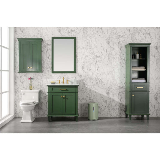 30" Vogue Green Finish Sink Vanity Cabinet With Carrara White Top - WLF2230-VG