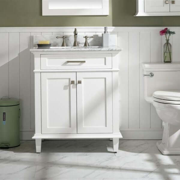 30" White Finish Sink Vanity Cabinet With Carrara White Top - WLF2230-W
