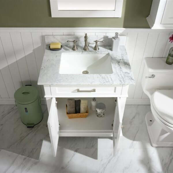 30" White Finish Sink Vanity Cabinet With Carrara White Top - WLF2230-W