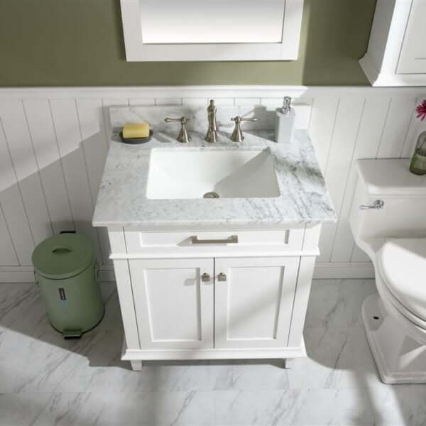 30" White Finish Sink Vanity Cabinet With Carrara White Top - WLF2230-W