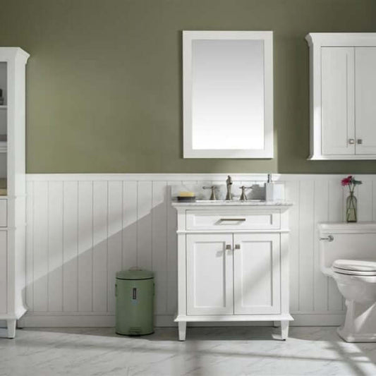 30" White Finish Sink Vanity Cabinet With Carrara White Top - WLF2230-W