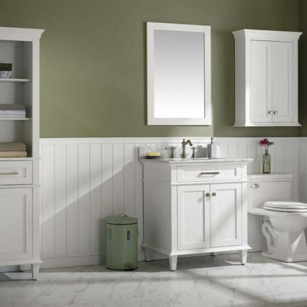 30" White Finish Sink Vanity Cabinet With Carrara White Top - WLF2230-W