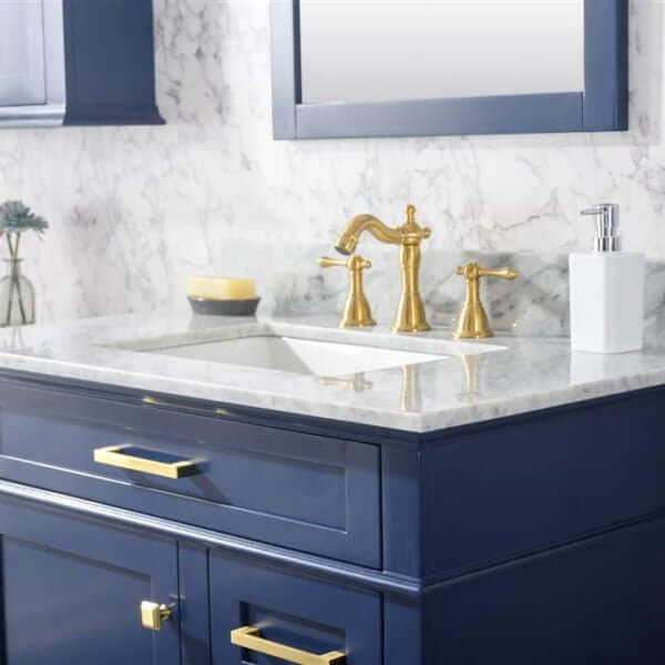 36" Blue Finish Sink Vanity Cabinet With Carrara White Top - WLF2236-B