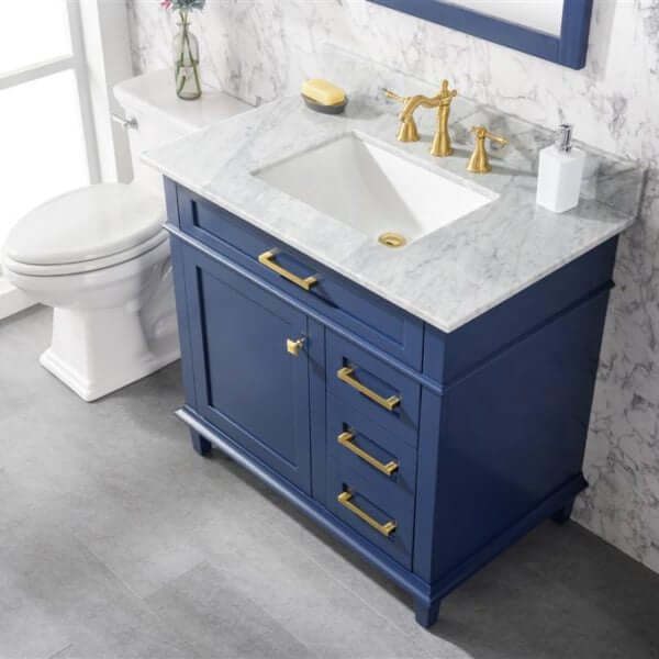 36" Blue Finish Sink Vanity Cabinet With Carrara White Top - WLF2236-B