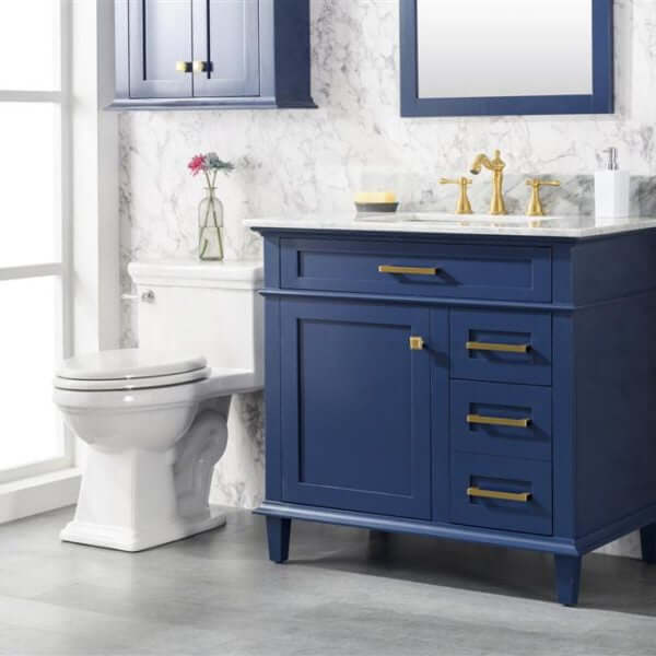 36" Blue Finish Sink Vanity Cabinet With Carrara White Top - WLF2236-B