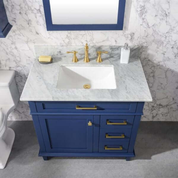 36" Blue Finish Sink Vanity Cabinet With Carrara White Top - WLF2236-B