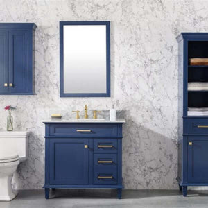 36" Blue Finish Sink Vanity Cabinet With Carrara White Top - WLF2236-B