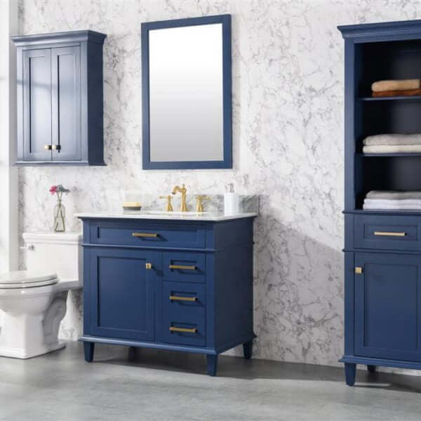 36" Blue Finish Sink Vanity Cabinet With Carrara White Top - WLF2236-B