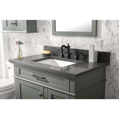 36" Pewter Green Finish Sink Vanity Cabinet With Blue Lime Stone Top - WLF2236-PG