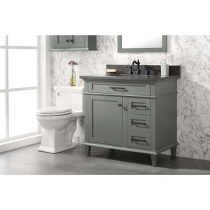 36" Pewter Green Finish Sink Vanity Cabinet With Blue Lime Stone Top - WLF2236-PG