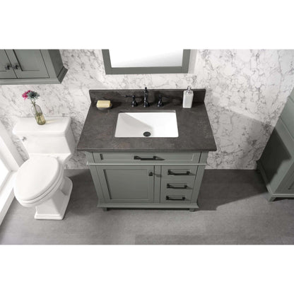 36" Pewter Green Finish Sink Vanity Cabinet With Blue Lime Stone Top - WLF2236-PG