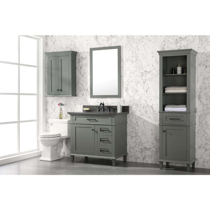 36" Pewter Green Finish Sink Vanity Cabinet With Blue Lime Stone Top - WLF2236-PG