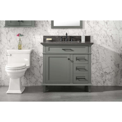 36" Pewter Green Finish Sink Vanity Cabinet With Blue Lime Stone Top - WLF2236-PG