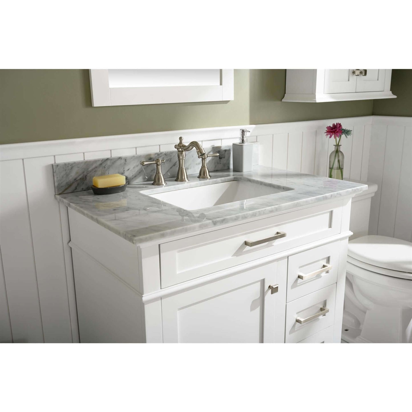 36" White Finish Sink Vanity Cabinet With Carrara White Top - WLF2236-W