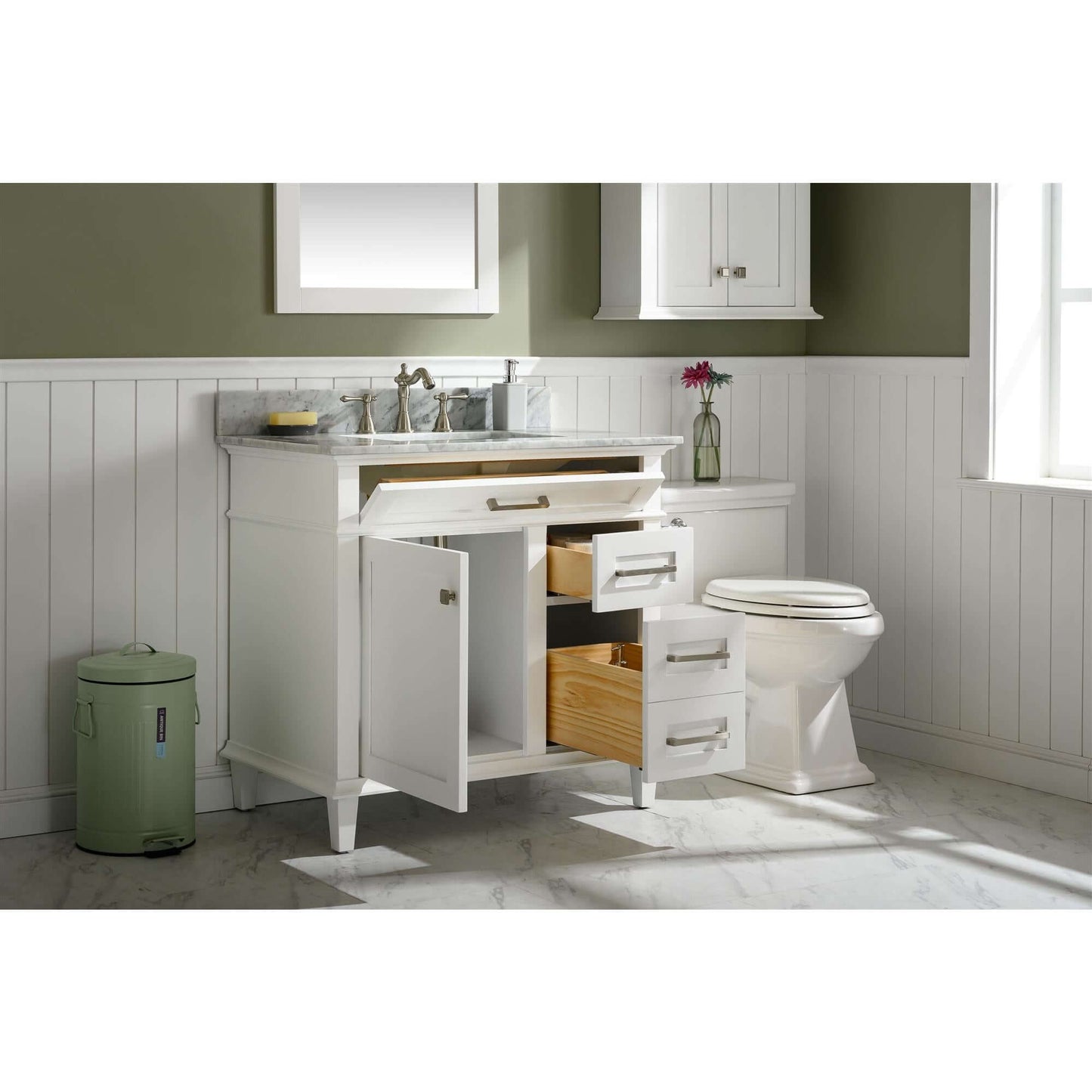 36" White Finish Sink Vanity Cabinet With Carrara White Top - WLF2236-W