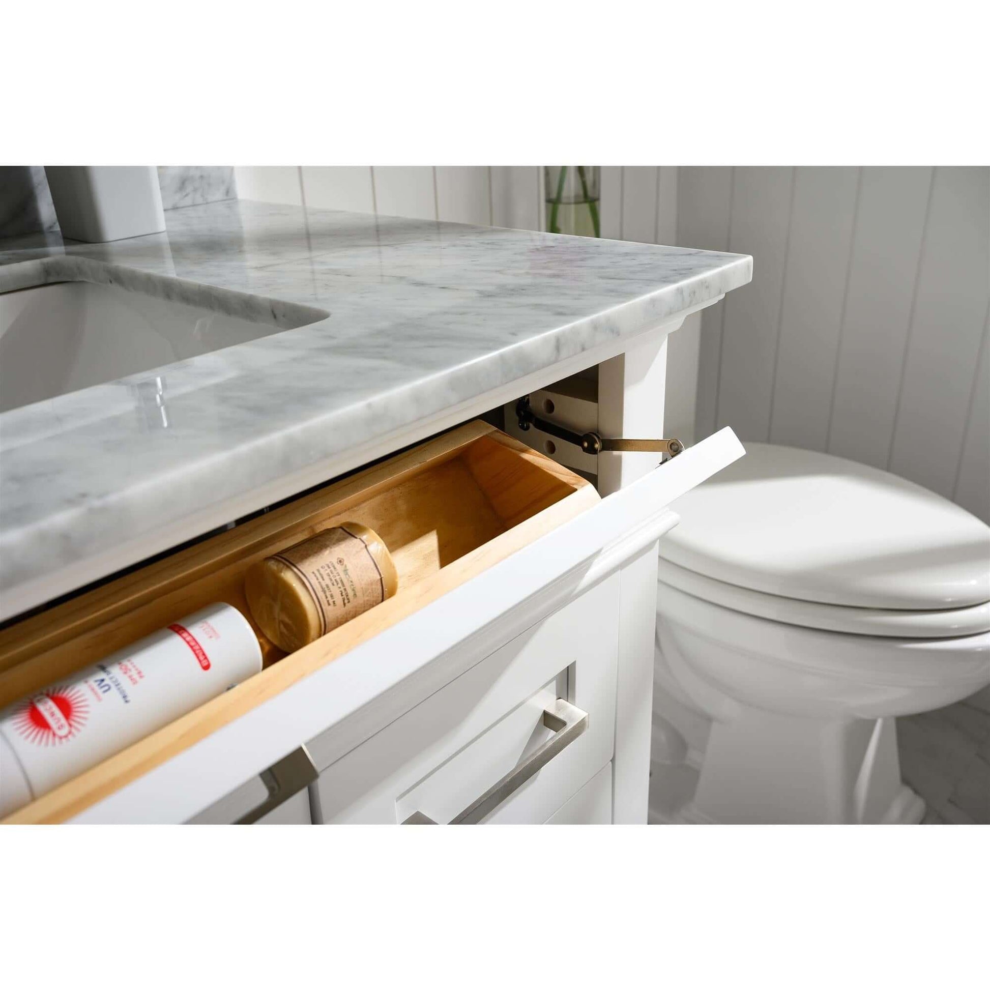 36" White Finish Sink Vanity Cabinet With Carrara White Top - WLF2236-W