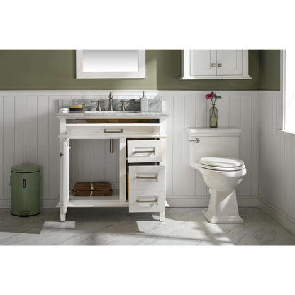 36" White Finish Sink Vanity Cabinet With Carrara White Top - WLF2236-W