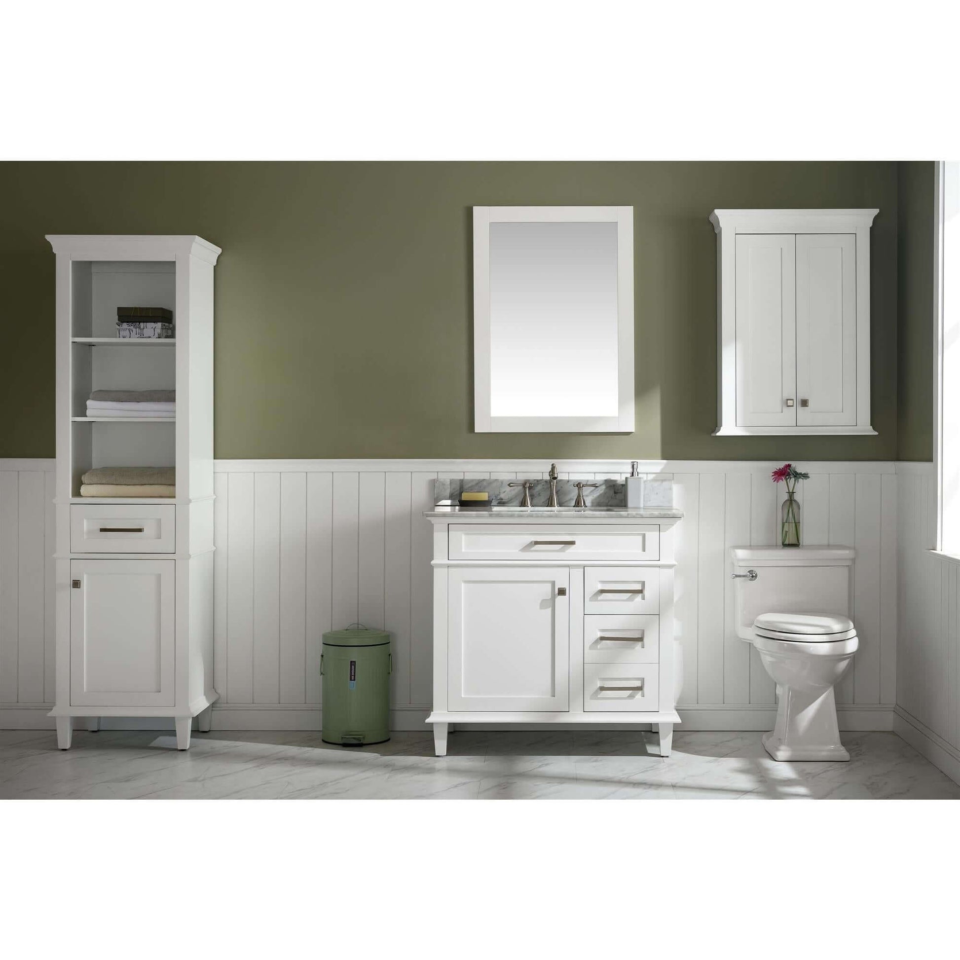 36" White Finish Sink Vanity Cabinet With Carrara White Top - WLF2236-W