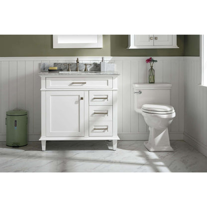 36" White Finish Sink Vanity Cabinet With Carrara White Top - WLF2236-W