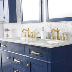 54" Blue Finish Double Sink Vanity Cabinet With Carrara White Top - WLF2254-B