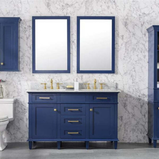 54" Blue Finish Double Sink Vanity Cabinet With Carrara White Top - WLF2254-B