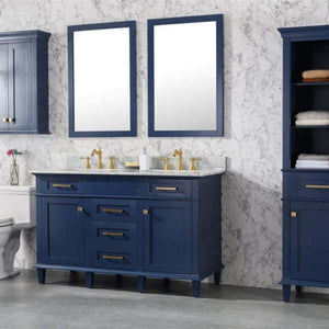 54" Blue Finish Double Sink Vanity Cabinet With Carrara White Top - WLF2254-B