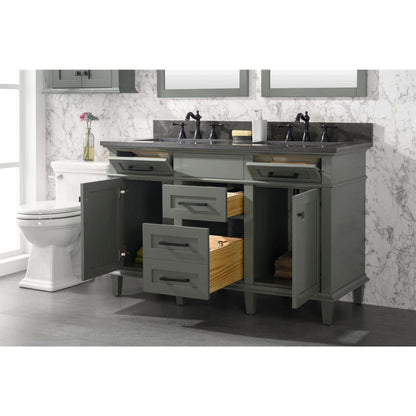 54" Pewter Green Finish Double Sink Vanity Cabinet With Blue Lime Stone Top - WLF2254-PG