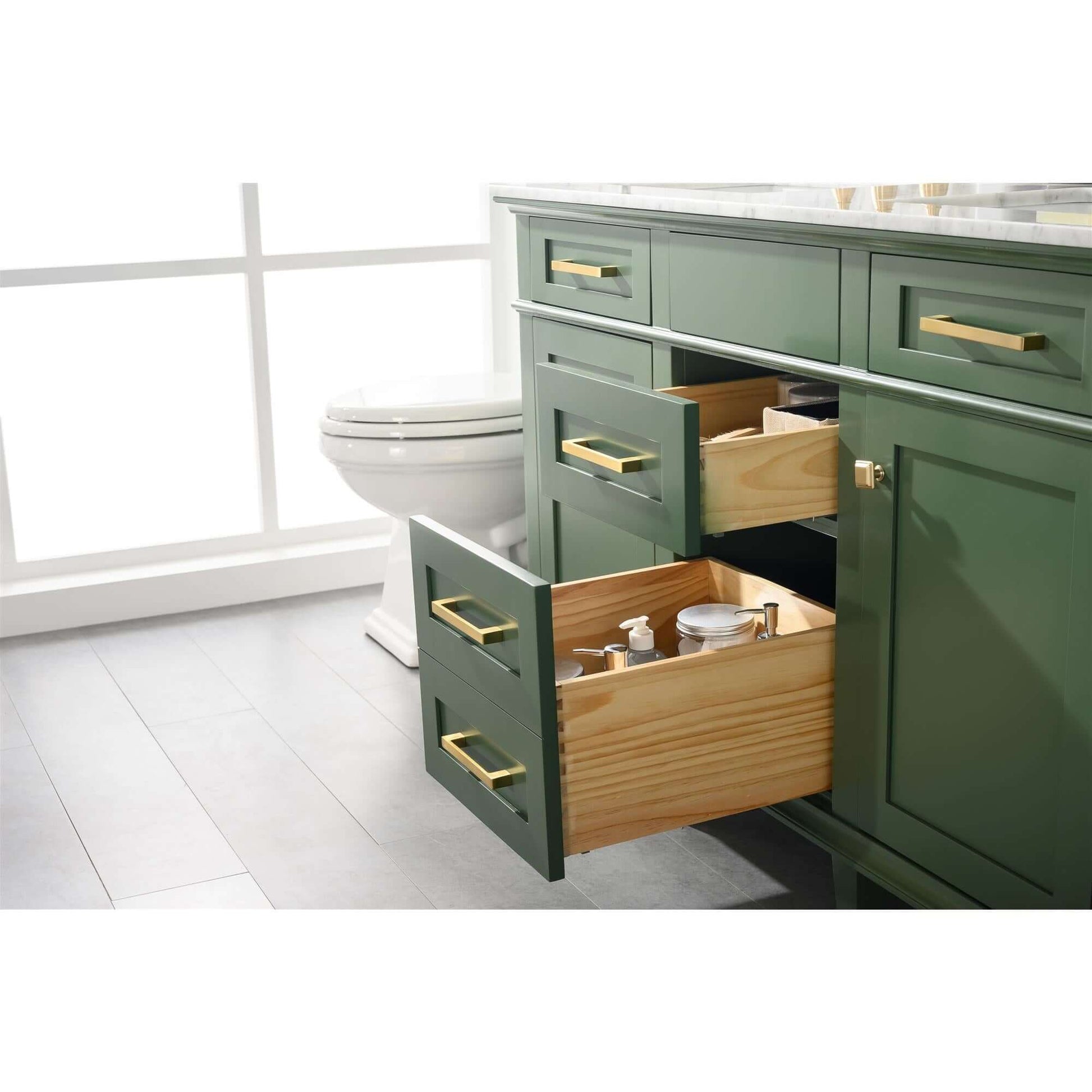 54" Vogue Green Finish Double Sink Vanity Cabinet With Carrara White Top - WLF2254-VG