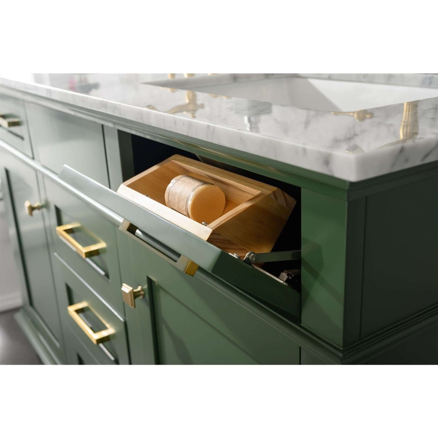 54" Vogue Green Finish Double Sink Vanity Cabinet With Carrara White Top - WLF2254-VG