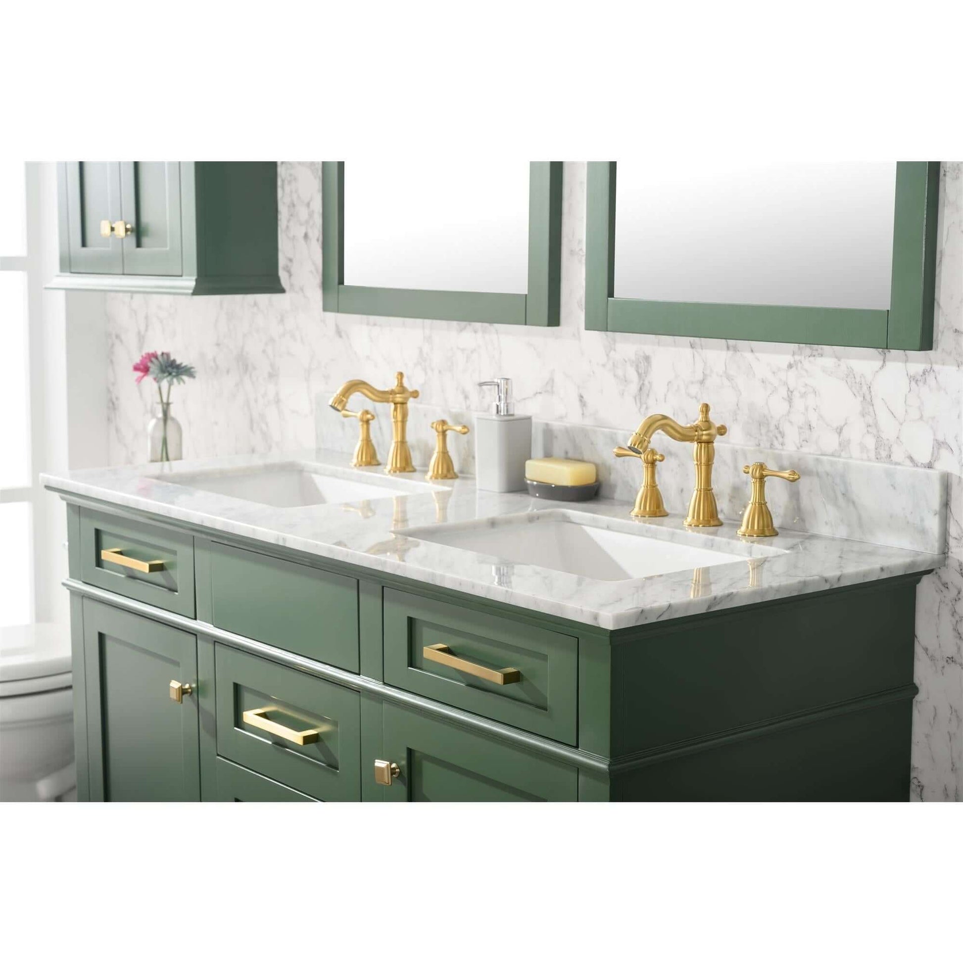 54" Vogue Green Finish Double Sink Vanity Cabinet With Carrara White Top - WLF2254-VG