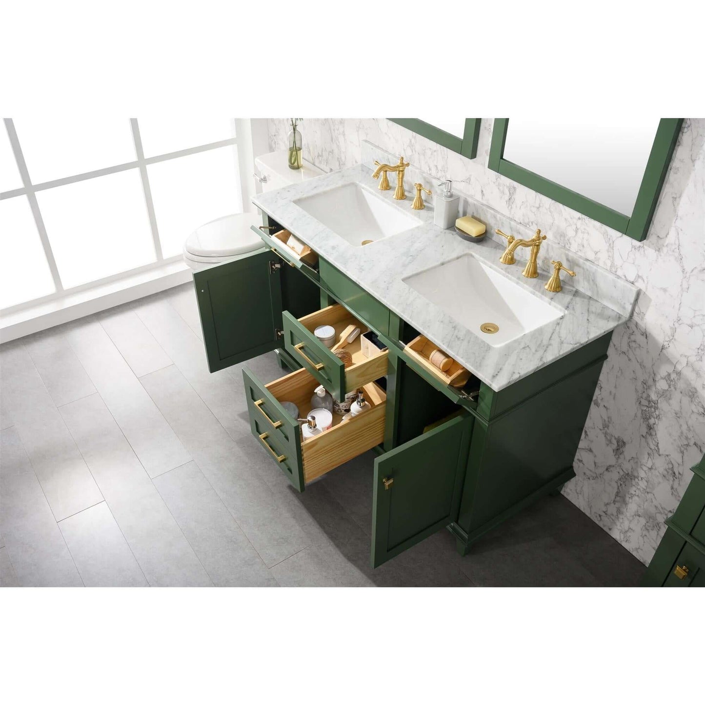 54" Vogue Green Finish Double Sink Vanity Cabinet With Carrara White Top - WLF2254-VG