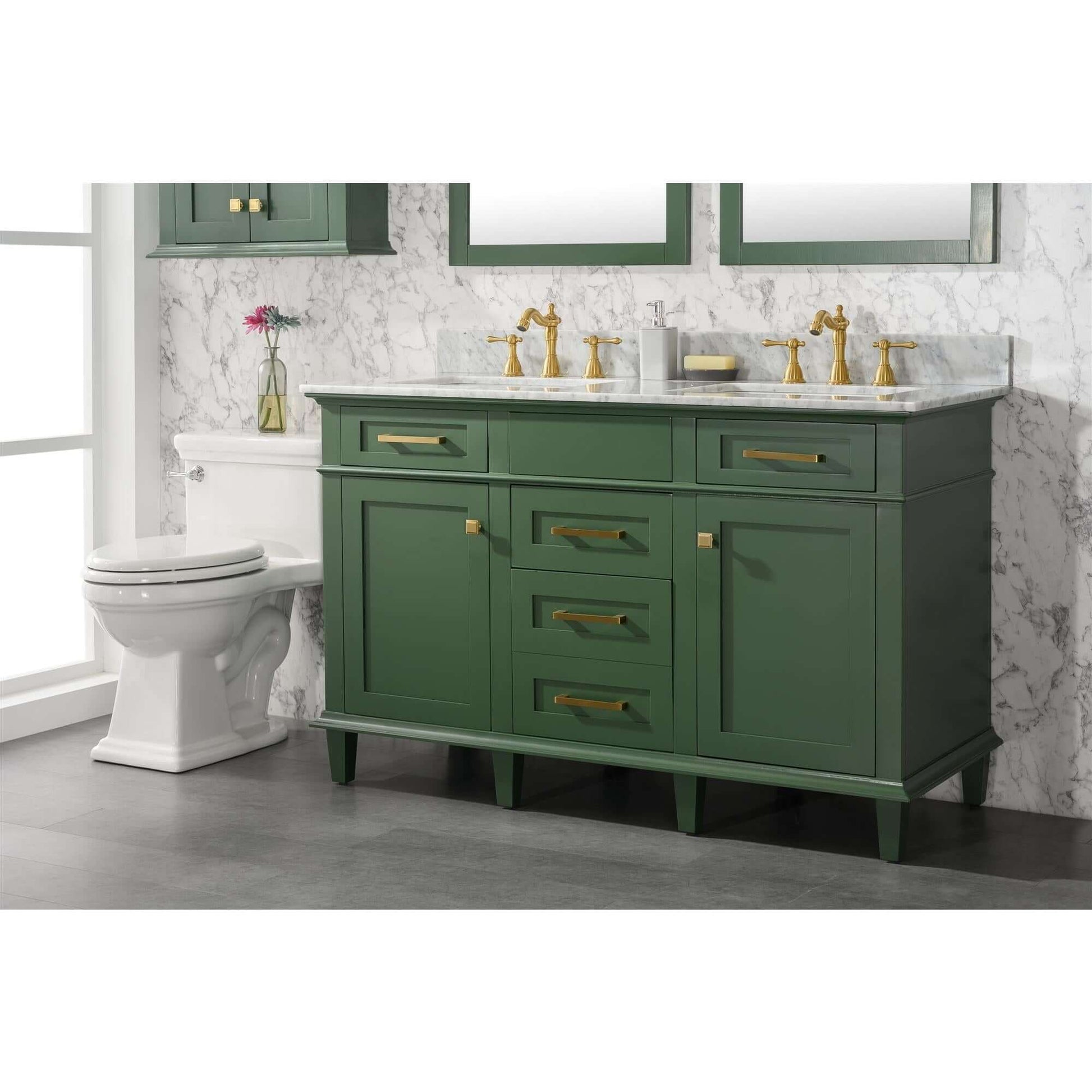 54" Vogue Green Finish Double Sink Vanity Cabinet With Carrara White Top - WLF2254-VG