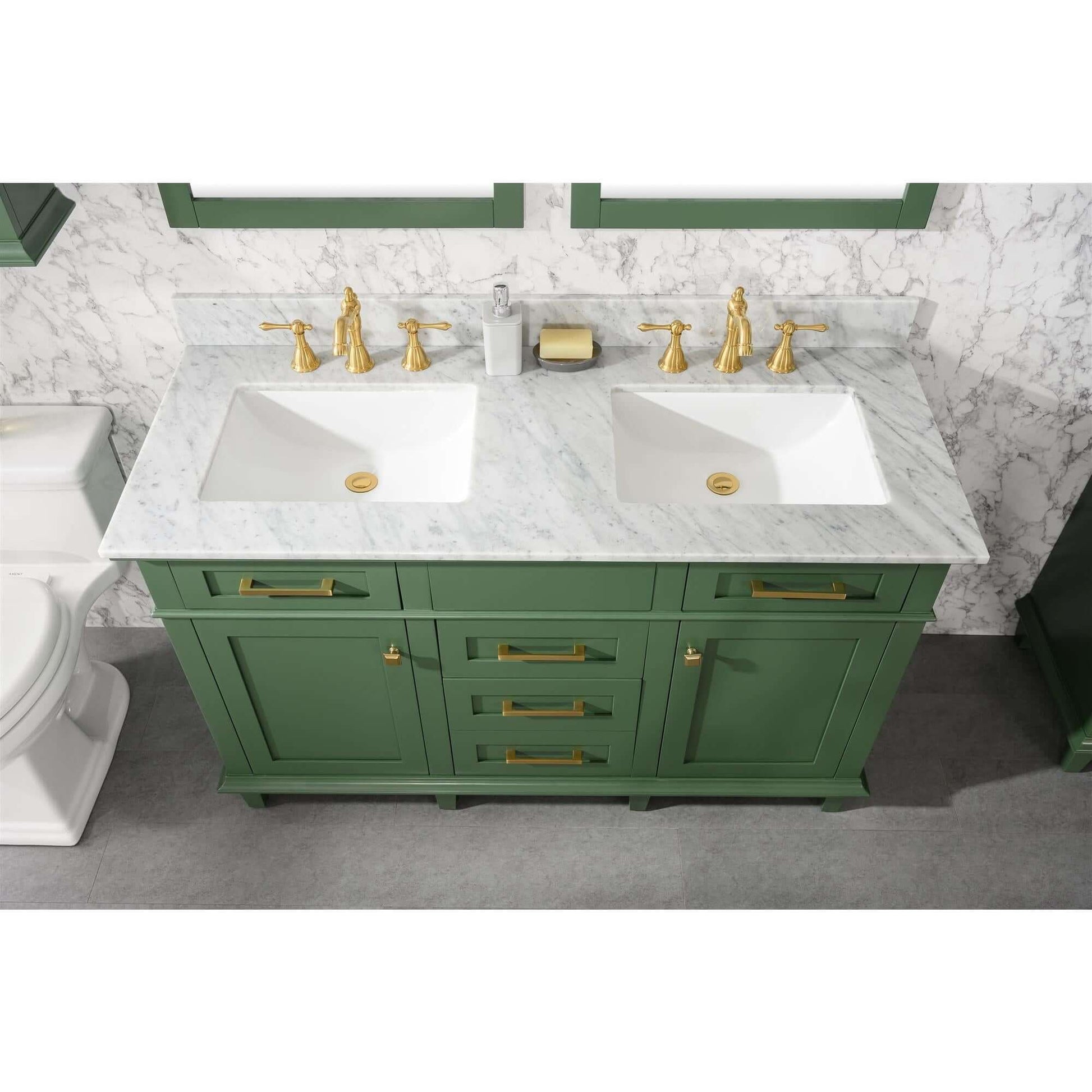 54" Vogue Green Finish Double Sink Vanity Cabinet With Carrara White Top - WLF2254-VG